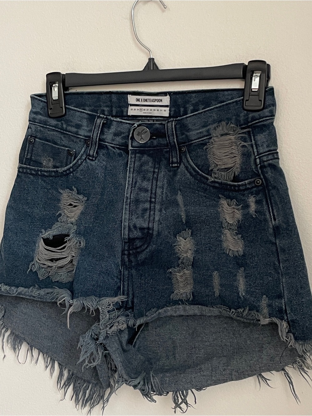 One Teaspoon Shorts Womens 25 Bonita High Waist Black Denim Distressed Cutoff - Picture 2 of 8